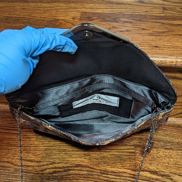 Big Buddha Gunmetal Snakeskin and Sequin Envelope Clutch EUC - Picture 4 of 9